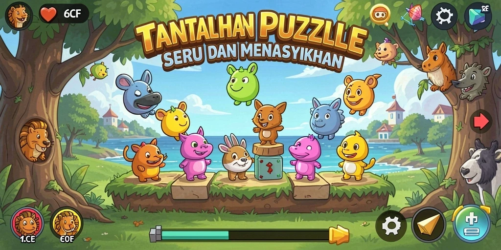 Screenshot utama 6CF menunjukkan gameplay Puzzle yang menantang dan menarik.