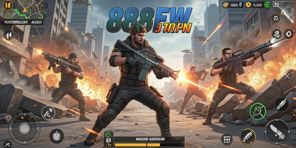 Tampilan gameplay dari <strong>888FW</strong> dengan aksi pertempuran yang mendebarkan.