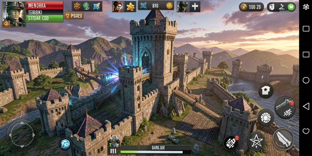Tangkapan layar gameplay <strong>8II</strong> menampilkan pertarungan seru dengan berbagai menara.