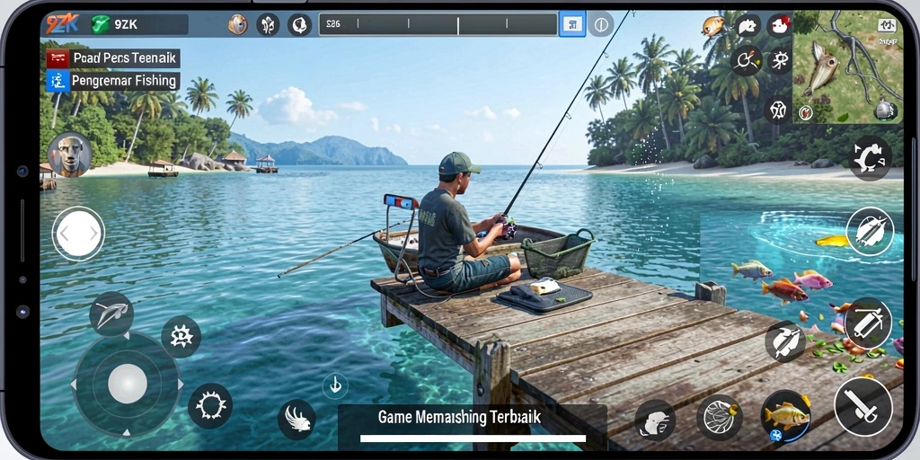 Screenshot gameplay 9ZK menampilkan momen memancing yang menegangkan.