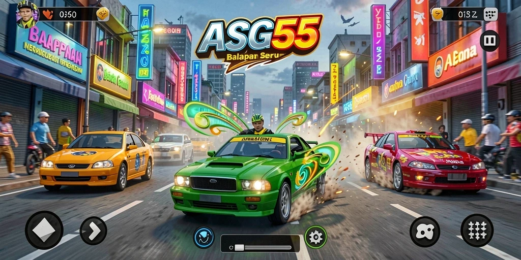 Tampilan gameplay ASG55 dengan balapan penuh adrenalin.
