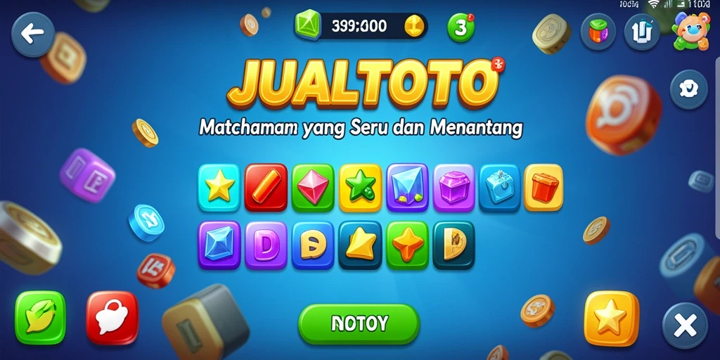 Tampilan gameplay seru di JUALTOTO dengan elemen warna-warni dan tantangan menarik.