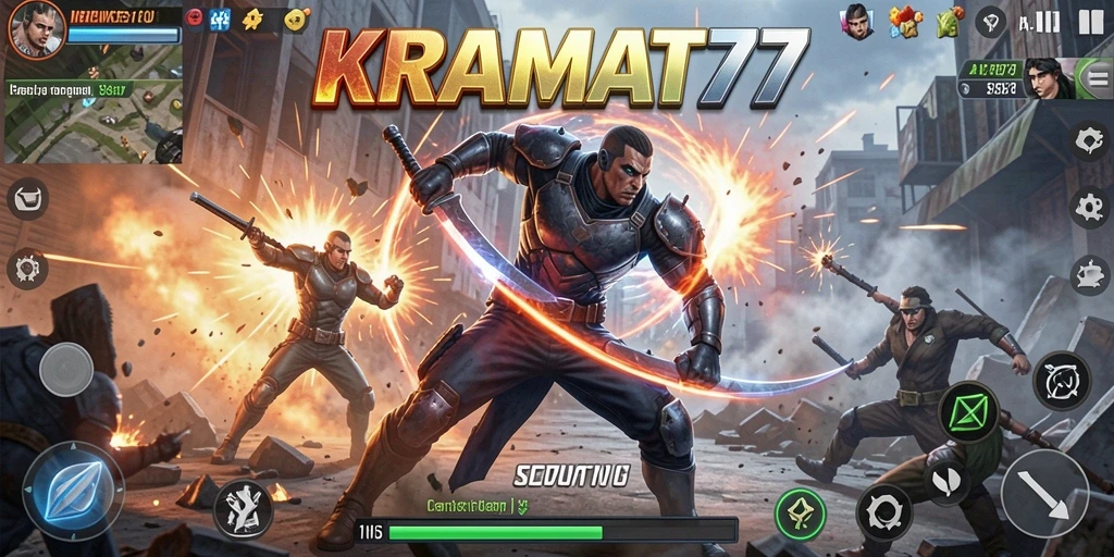 Tampilan aksi menegangkan dalam KRAMAT77 dengan pertarungan seru.