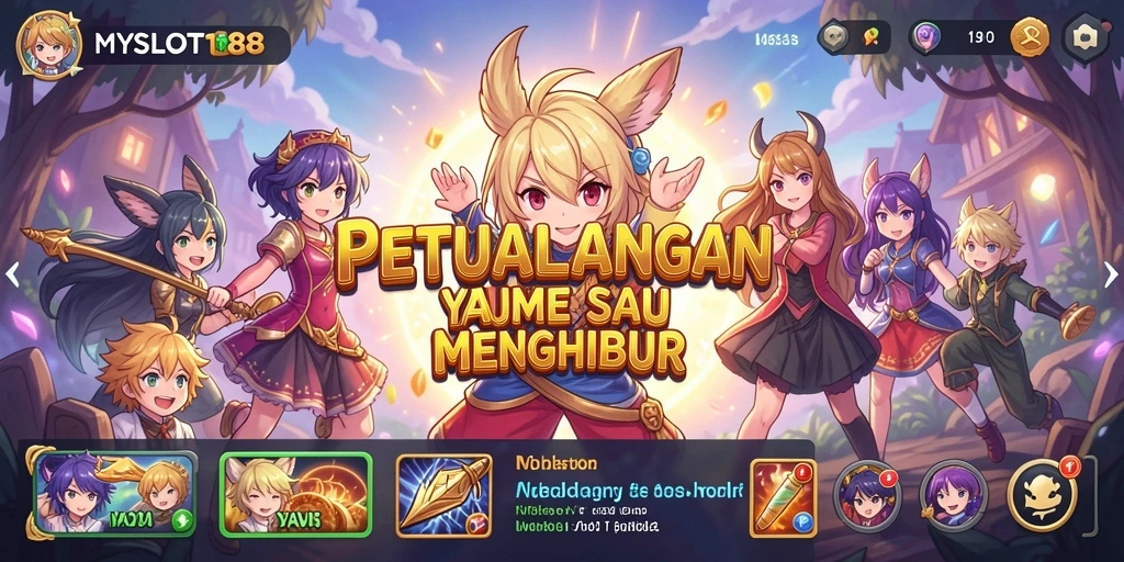 Tampilan gameplay MYSLOT188 yang penuh warna dan karakter anime.