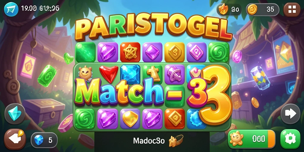 Tampilan menarik dari gameplay Match-3 PARISTOGEL yang penuh warna.