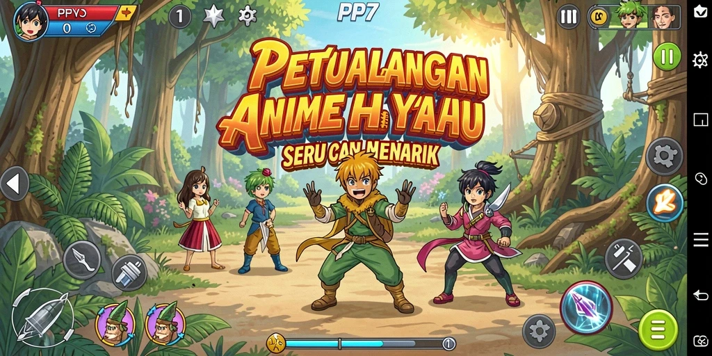 Tampilan gameplay PP7 yang penuh aksi dan karakter Anime.
