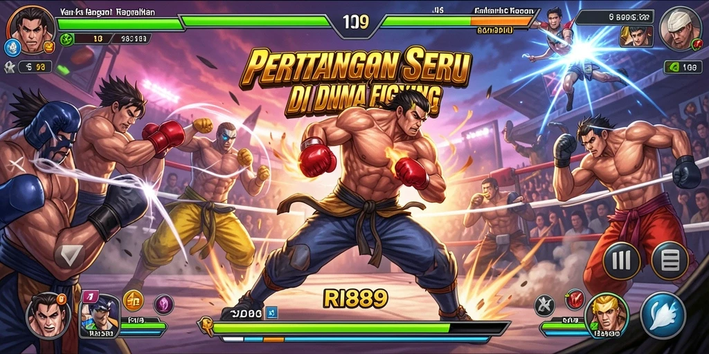 Screenshot dari gameplay Fighting RI889 yang menunjukkan aksi bertarung seru.