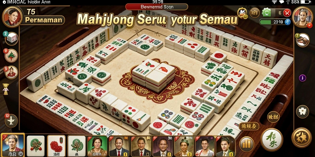 Screenshot gameplay T6 menampilkan ubin Mahjong yang menarik.