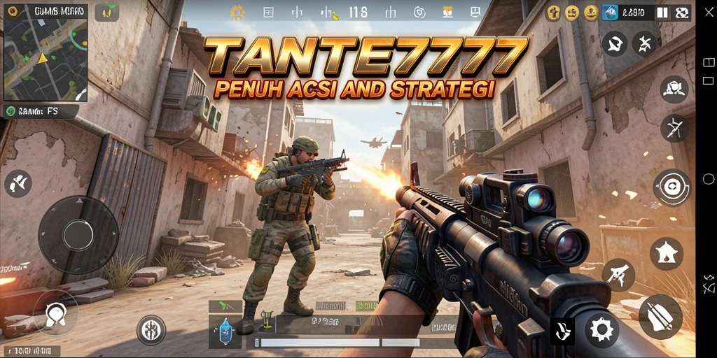 Gameplay TANTE777 yang intens dengan aksi tembakan tanpa henti.